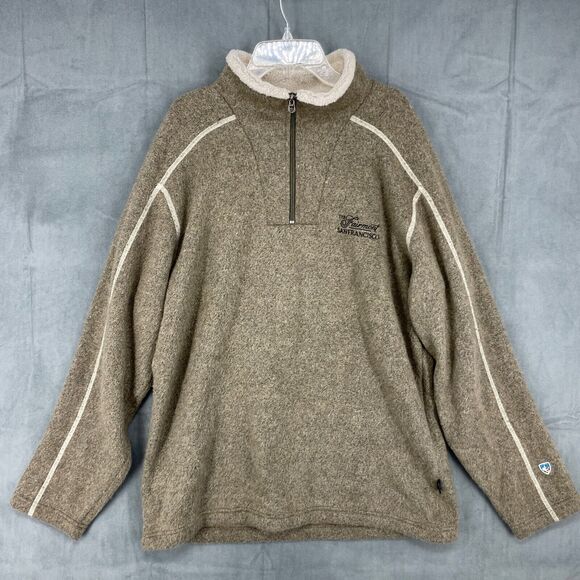 Kuhl Sweater Alfpaca Fleece Mens Large Brown Knit Quarter Zip Outdoors Camping - Picture 1 of 13